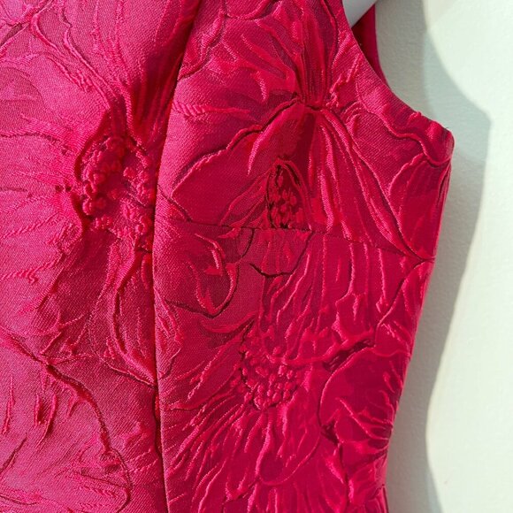 Carmen Marc Valvo Floral Jacquard Sheath Dress Size 8 Sleeveless Knee Length Bol - Picture 3 of 7